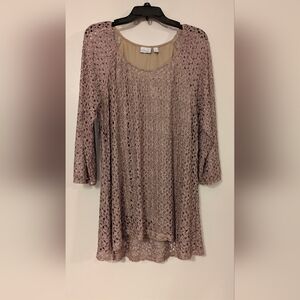 ​Kim Rogers Taupe Lace Overlay Tunic Top with Built-in Camisole - Size Large